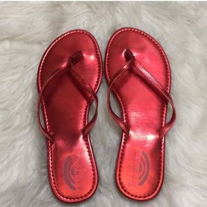 RAINBOW galanarr red metallic flip flops size 7